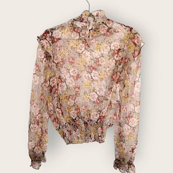 L.I.F.E Womens Blouse Sz XL Sheer Floral Print Romantic Swiftie Elastic Coquette - Picture 1 of 13